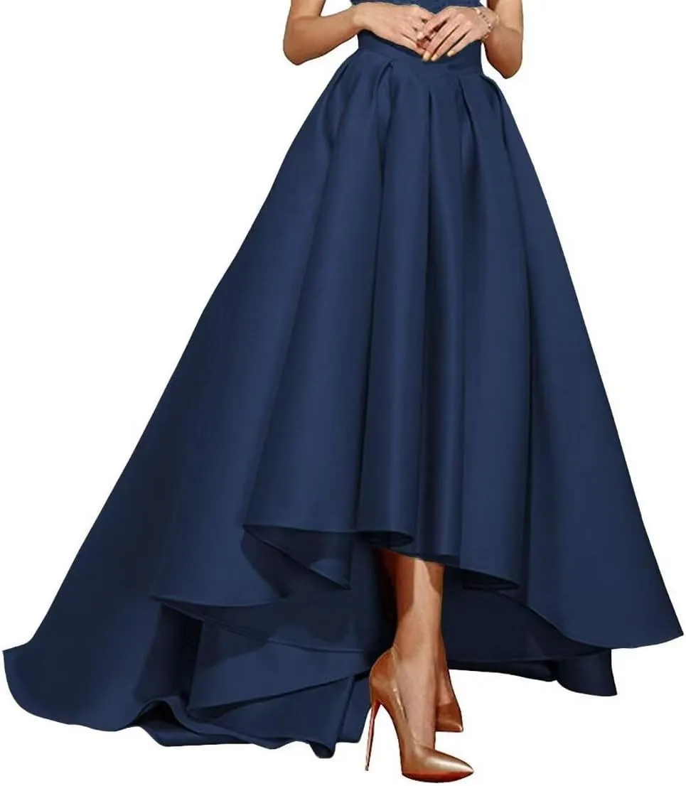 Womens Satin Dresses Pleated Skirts Maxi A Line High Waist Elegant Prom Gown
