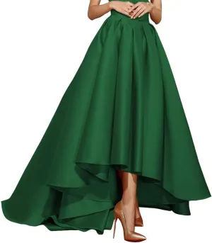Womens Satin Dresses Pleated Skirts Maxi A Line High Waist Elegant Prom Gown