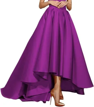 Womens Satin Dresses Pleated Skirts Maxi A Line High Waist Elegant Prom Gown