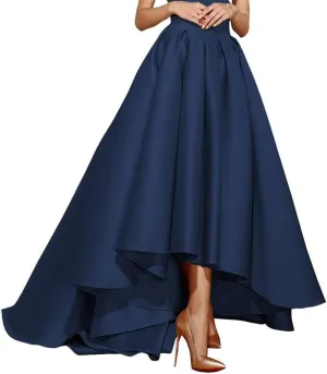 Womens Satin Dresses Pleated Skirts Maxi A Line High Waist Elegant Prom Gown