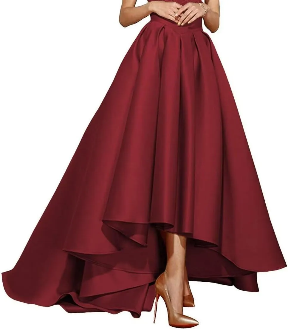 Womens Satin Dresses Pleated Skirts Maxi A Line High Waist Elegant Prom Gown