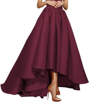 Womens Satin Dresses Pleated Skirts Maxi A Line High Waist Elegant Prom Gown
