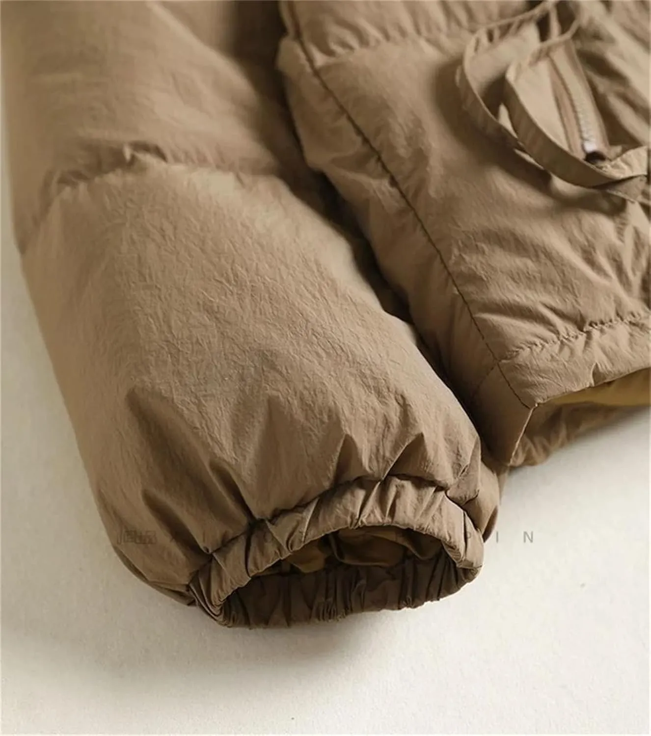 Women's Short Hooded Loose Cotton-Padded Jacket Classic Double Zipper Pockets Parka Coat