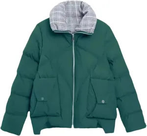 Women's Short Splicing Lapel Cotton-Padded Jacket Classic Quilted Pockets Zipper Parka Coat