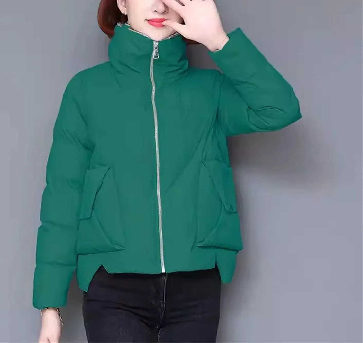 Women's Short Splicing Lapel Cotton-Padded Jacket Classic Quilted Pockets Zipper Parka Coat