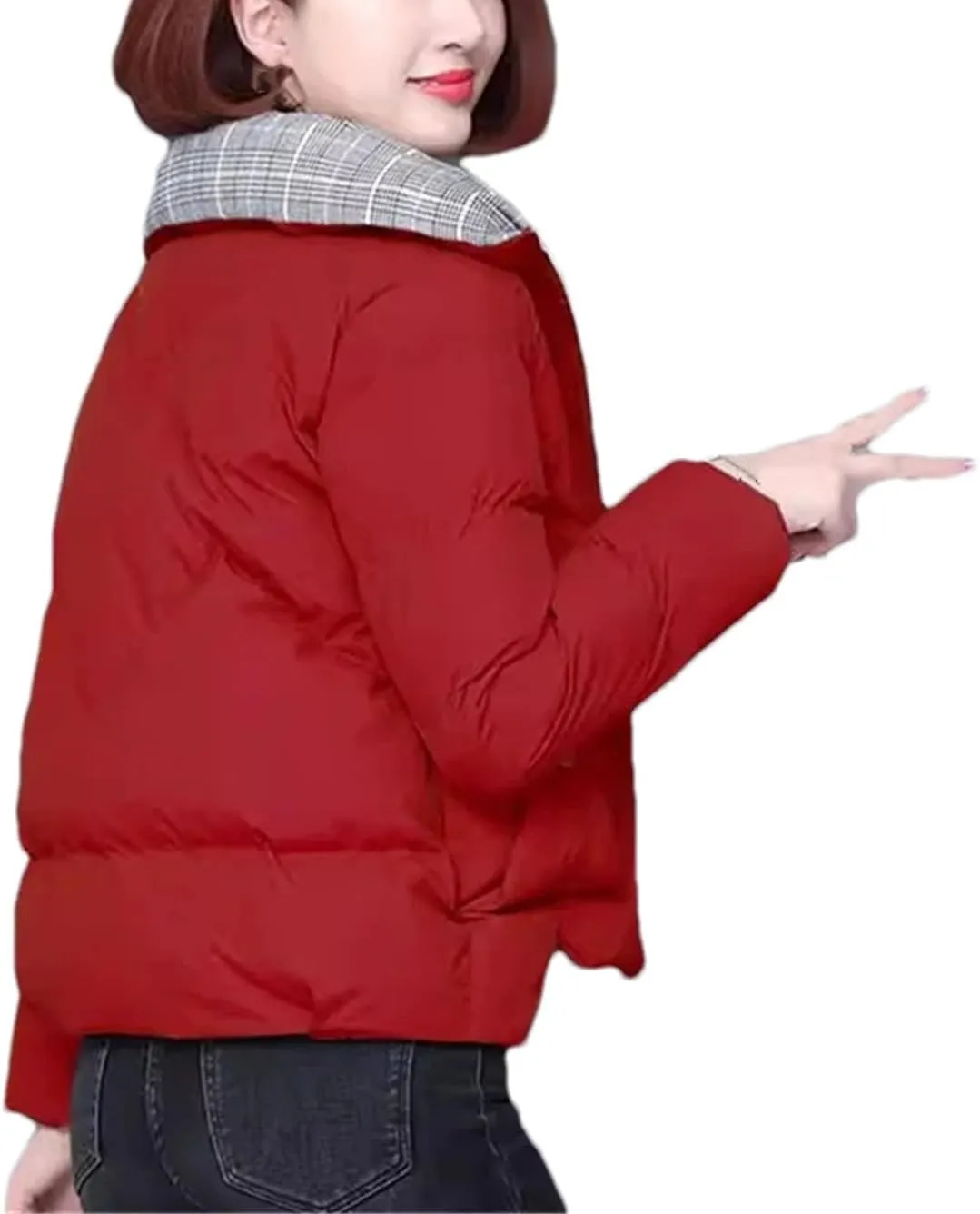 Women's Short Splicing Lapel Cotton-Padded Jacket Classic Quilted Pockets Zipper Parka Coat