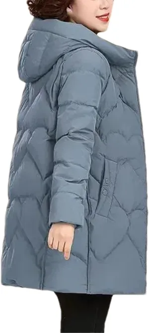 Women's Solid Long Sleeve Cotton-Padded Jacket Warm Classic Pockets Zippers Parka Coat