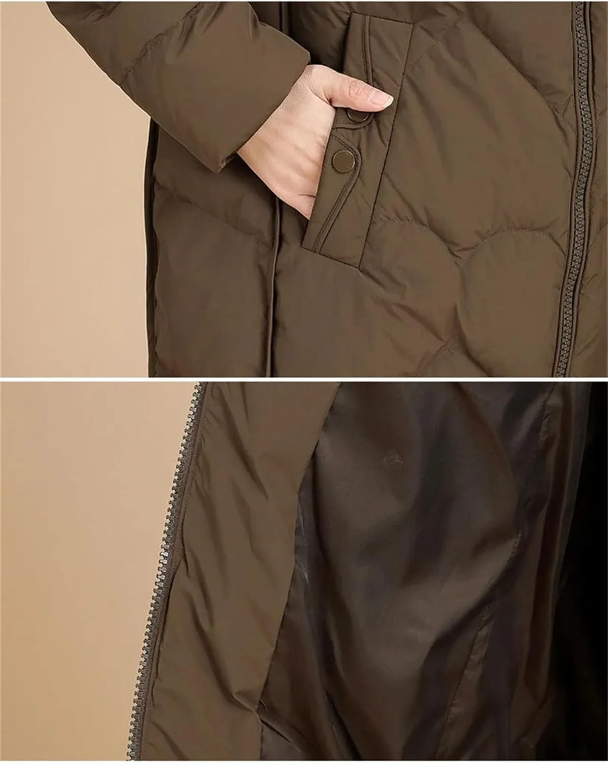 Women's Solid Long Sleeve Cotton-Padded Jacket Warm Classic Pockets Zippers Parka Coat