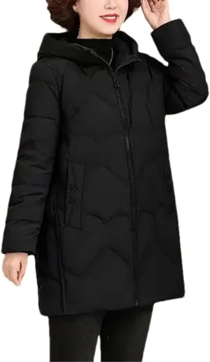 Women's Solid Long Sleeve Cotton-Padded Jacket Warm Classic Pockets Zippers Parka Coat