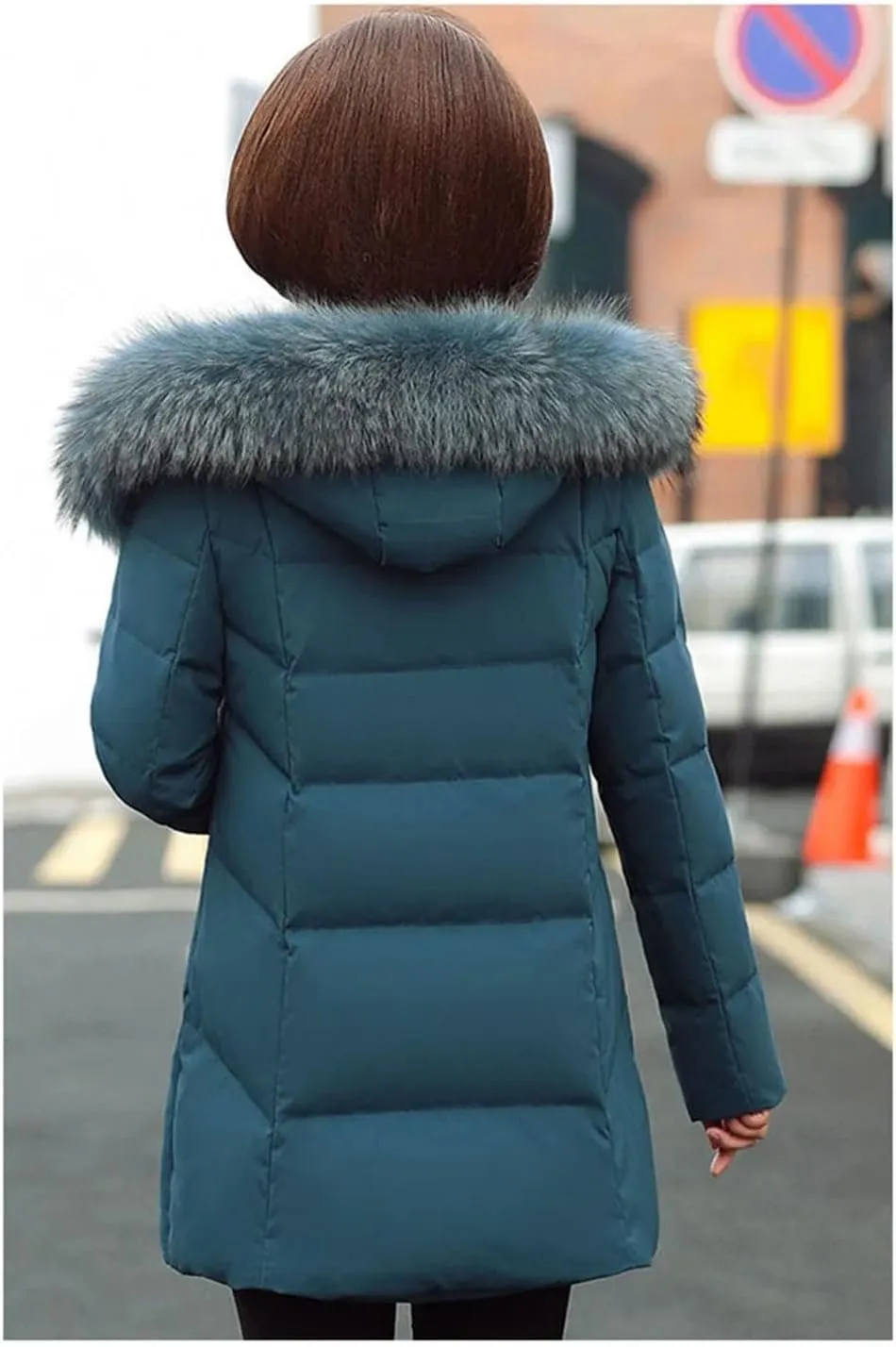 Women's Solid Plush Hooded Cotton-Padded Jacket Classic Stripe Pockets Parka Coat