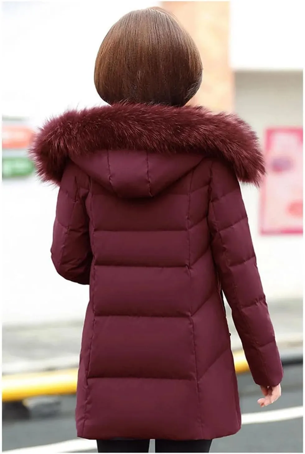 Women's Solid Plush Hooded Cotton-Padded Jacket Classic Stripe Pockets Parka Coat