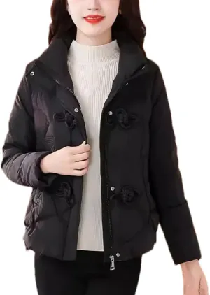 Women's Stand Up Collar Warm Cotton-Padded Jacket Long Sleeve Classic Solid Parka Coat