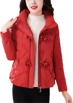 Women's Stand Up Collar Warm Cotton-Padded Jacket Long Sleeve Classic Solid Parka Coat