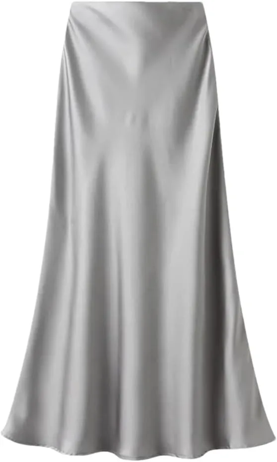Women's Summer High Waisted Slim Elegant Satin Skirt Elastic Waist Mid-Length Party Wedding Skirts