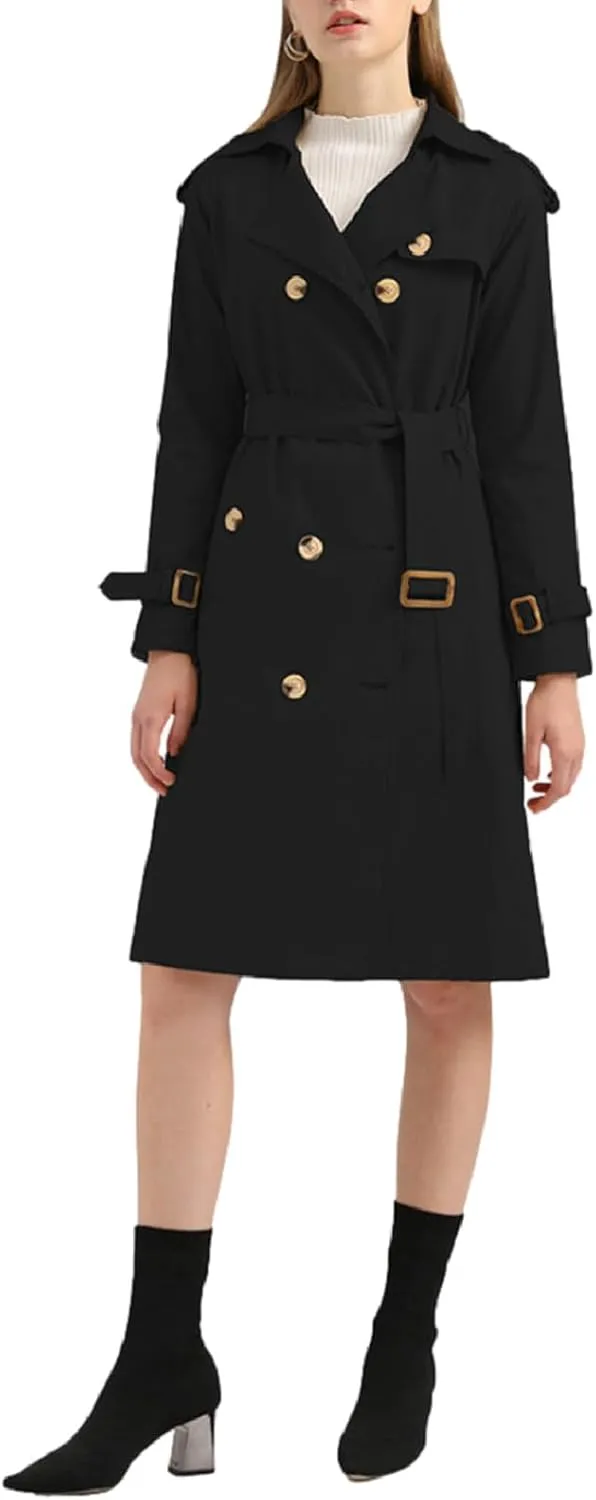 Women's Trench Coats Double Breasted Overcoat Belted Outerwear Jacket