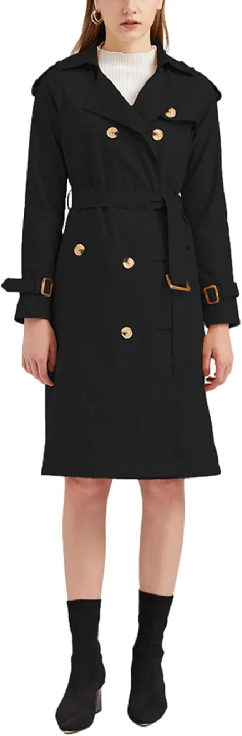 Women's Trench Coats Double Breasted Overcoat Belted Outerwear Jacket