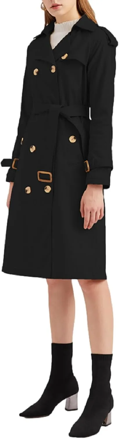 Women's Trench Coats Double Breasted Overcoat Belted Outerwear Jacket