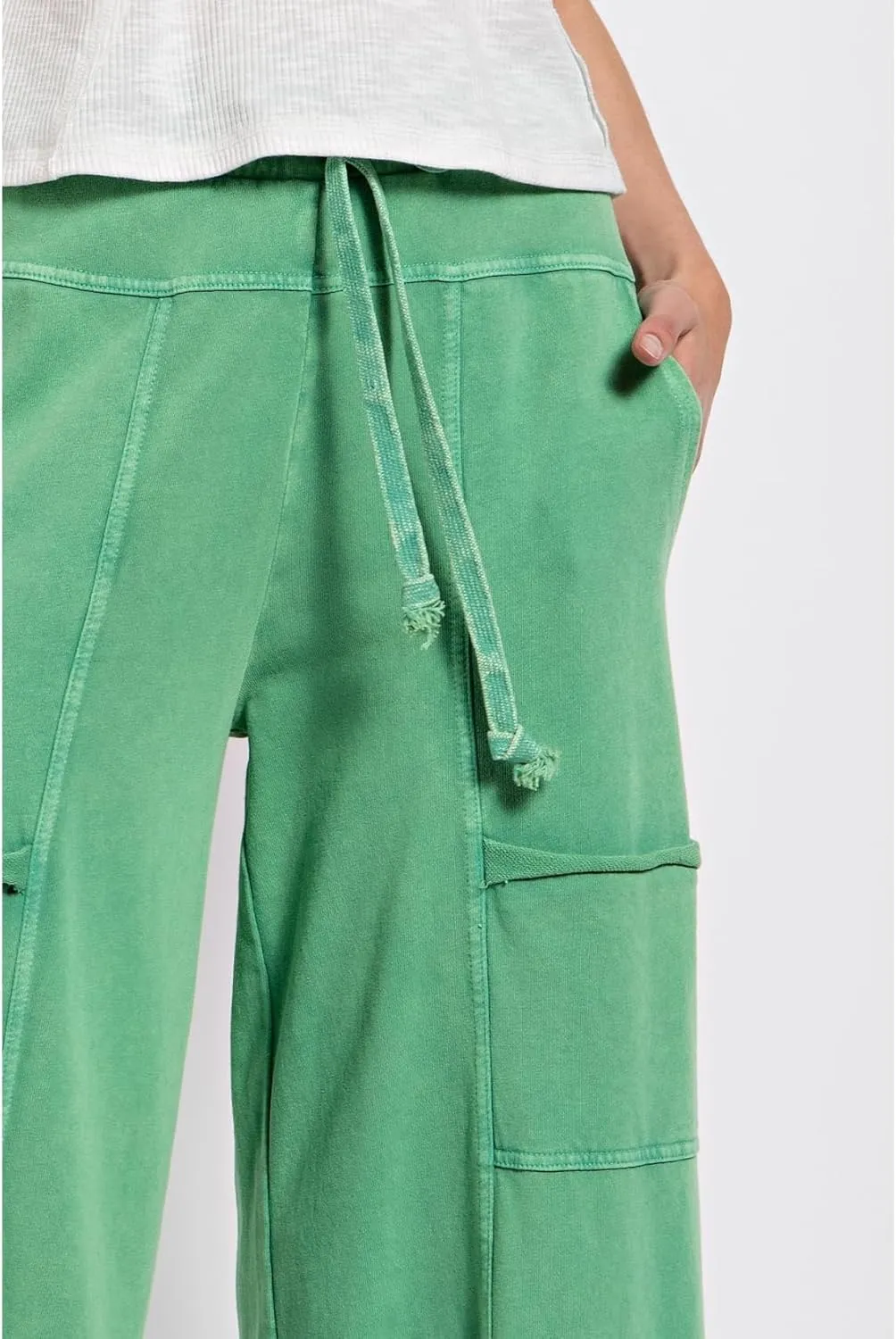 Womens Washed Sweatpants Cargo Wide Leg Pants Distressed Palazzo Capri Elastic Waist with Drawstring Long Trouser