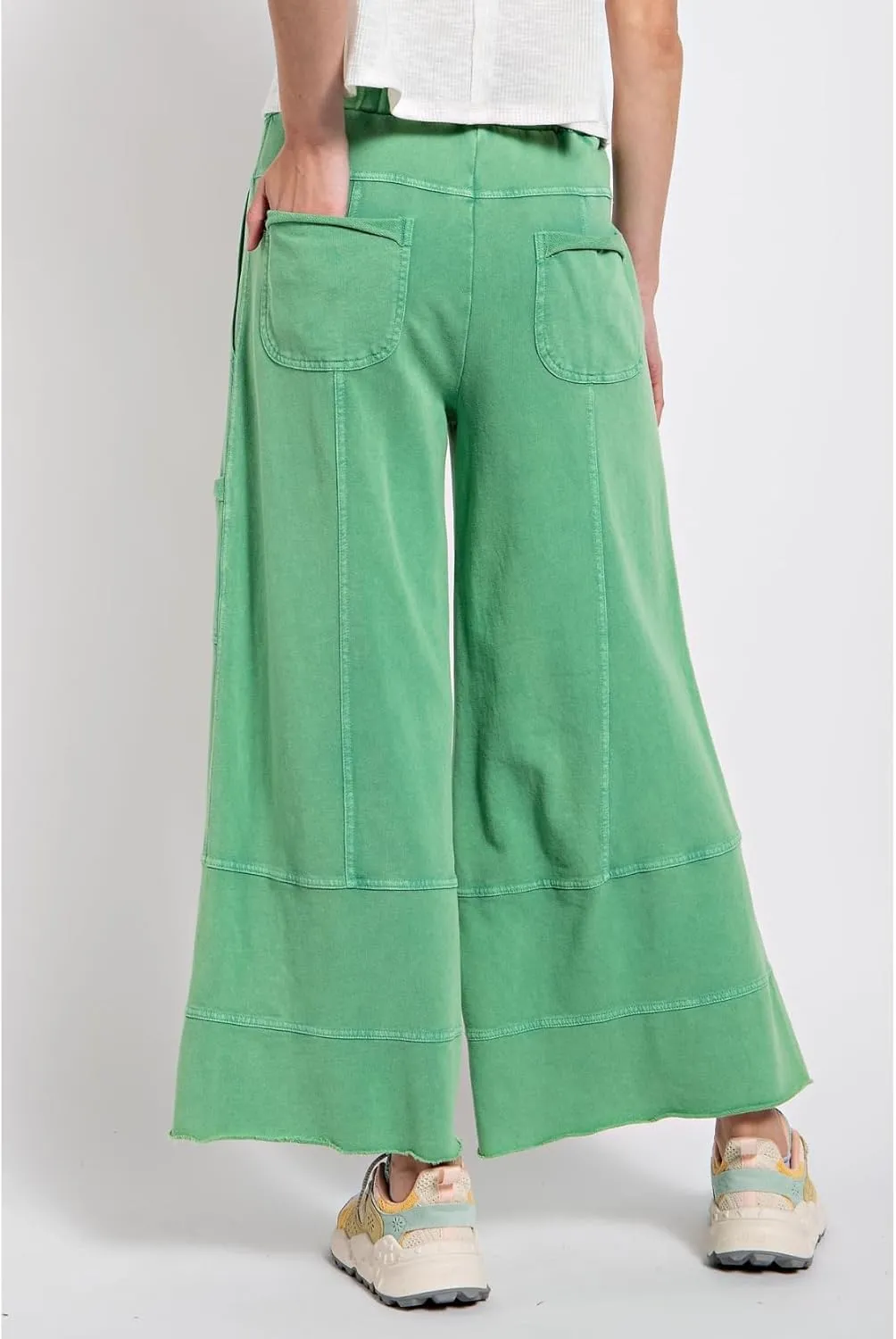 Womens Washed Sweatpants Cargo Wide Leg Pants Distressed Palazzo Capri Elastic Waist with Drawstring Long Trouser