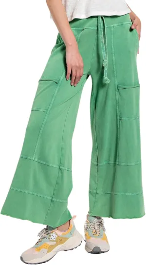 Womens Washed Sweatpants Cargo Wide Leg Pants Distressed Palazzo Capri Elastic Waist with Drawstring Long Trouser