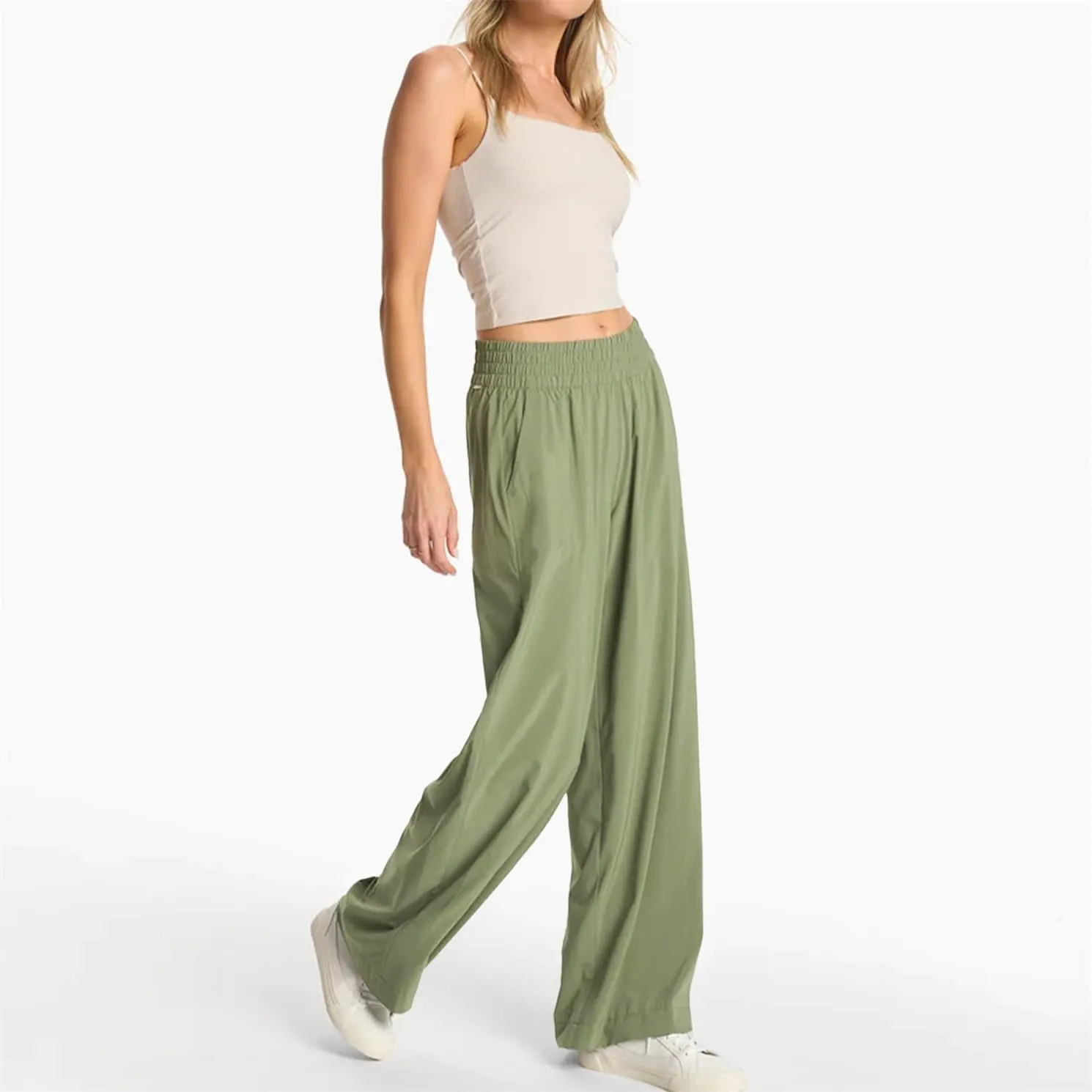 Womens Wide Leg Pants Summer Flowy Palazzo Casual High Waist Elastic Pants Beach Vacation Trousers with Pockets