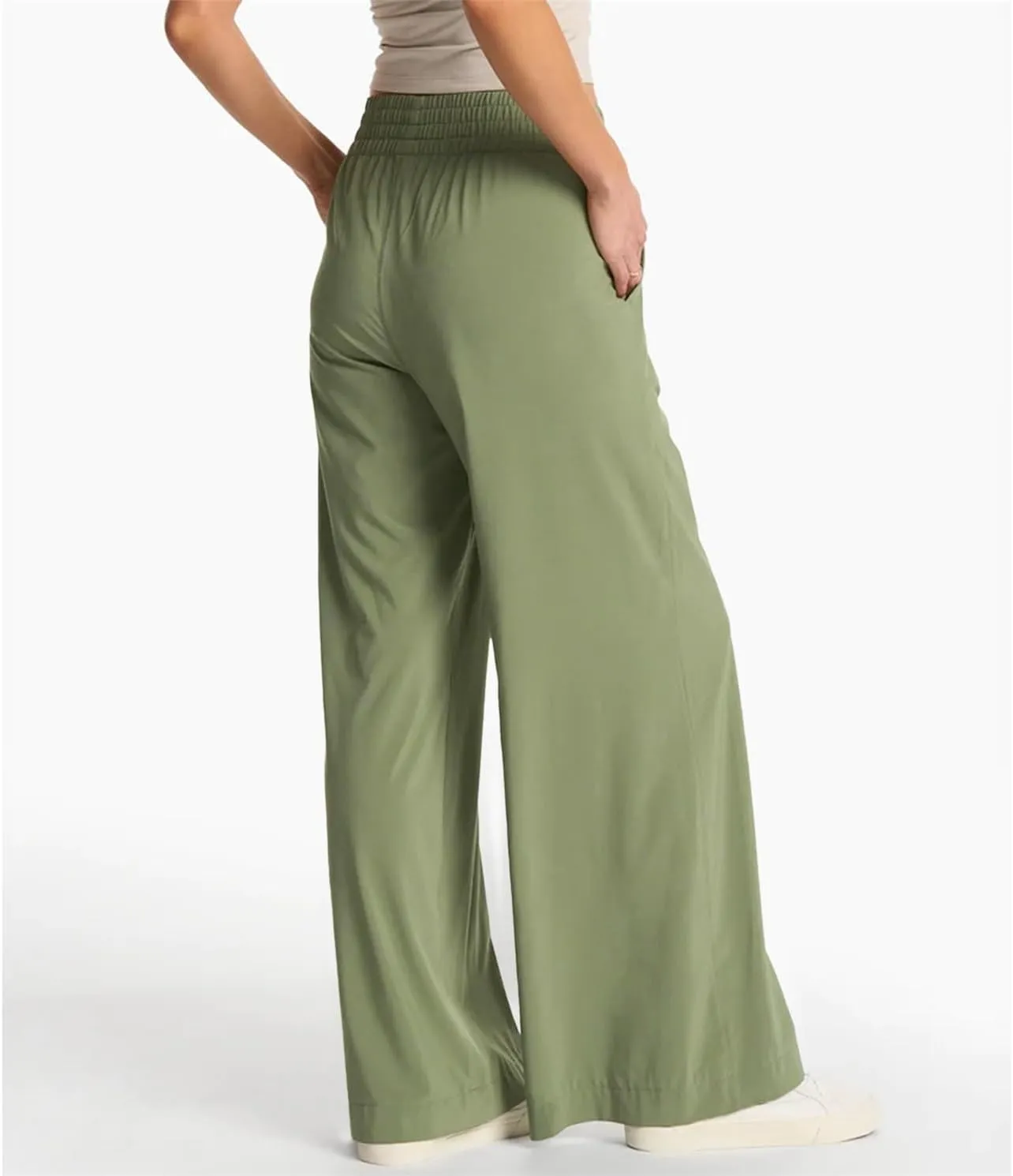 Womens Wide Leg Pants Summer Flowy Palazzo Casual High Waist Elastic Pants Beach Vacation Trousers with Pockets