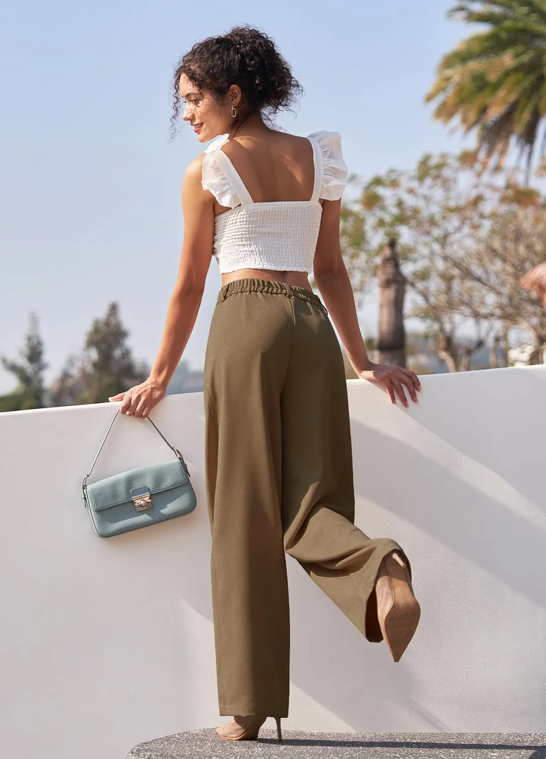 Women's Wide Leg Work Dress Pants High Waisted Casual Slacks Business Office Pants with Pockets 29"/31"