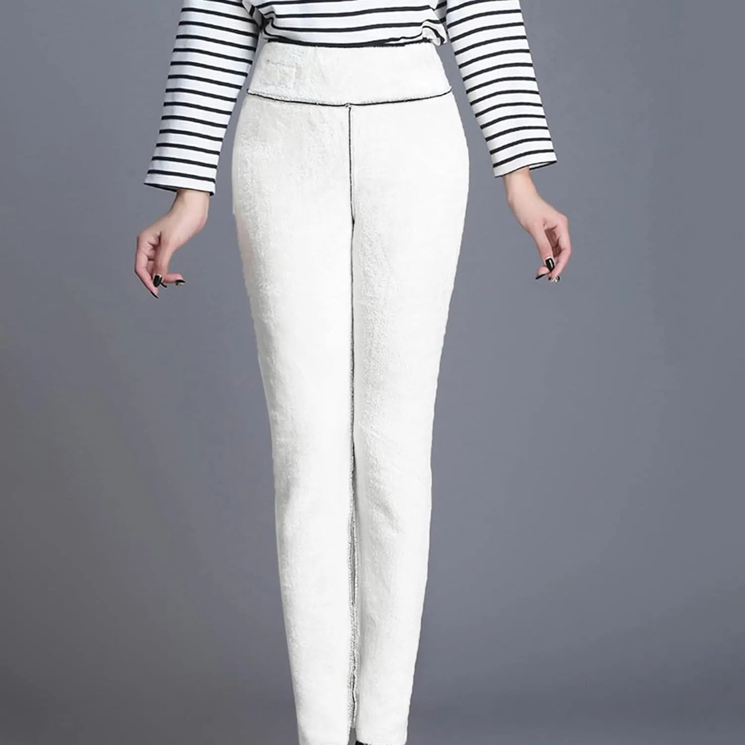 Womens Winter Casual Solid Color Elastic High Waist Home Workout Trousers Pants Ski Thermals