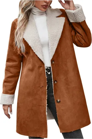 Womens Winter Coats Fleece Fuzzy Sherpa Lined Jackets Notch Lapel Pea Trench Coats Warm Overcoat Fashion Fall Outfits