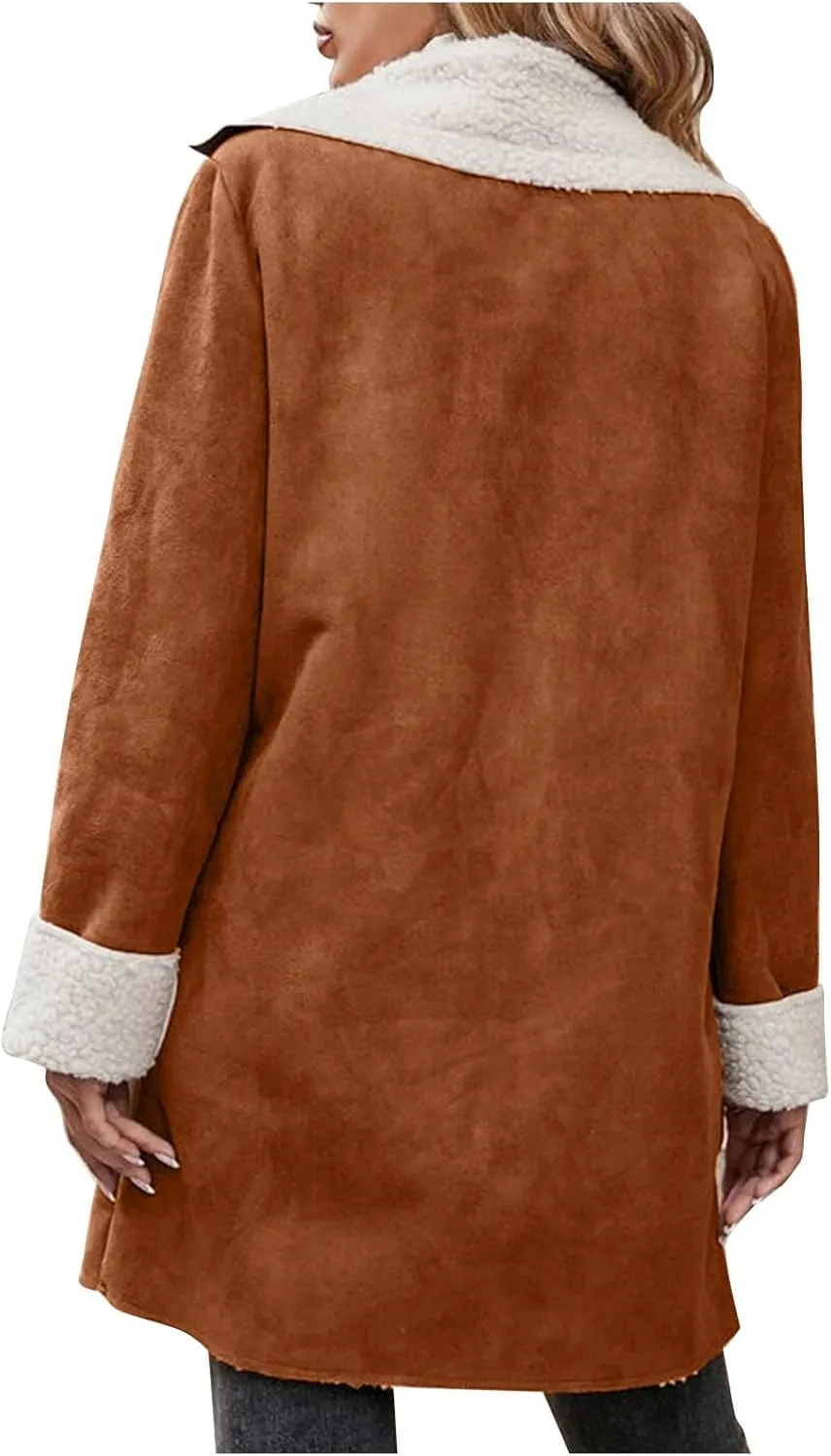 Womens Winter Coats Fleece Fuzzy Sherpa Lined Jackets Notch Lapel Pea Trench Coats Warm Overcoat Fashion Fall Outfits