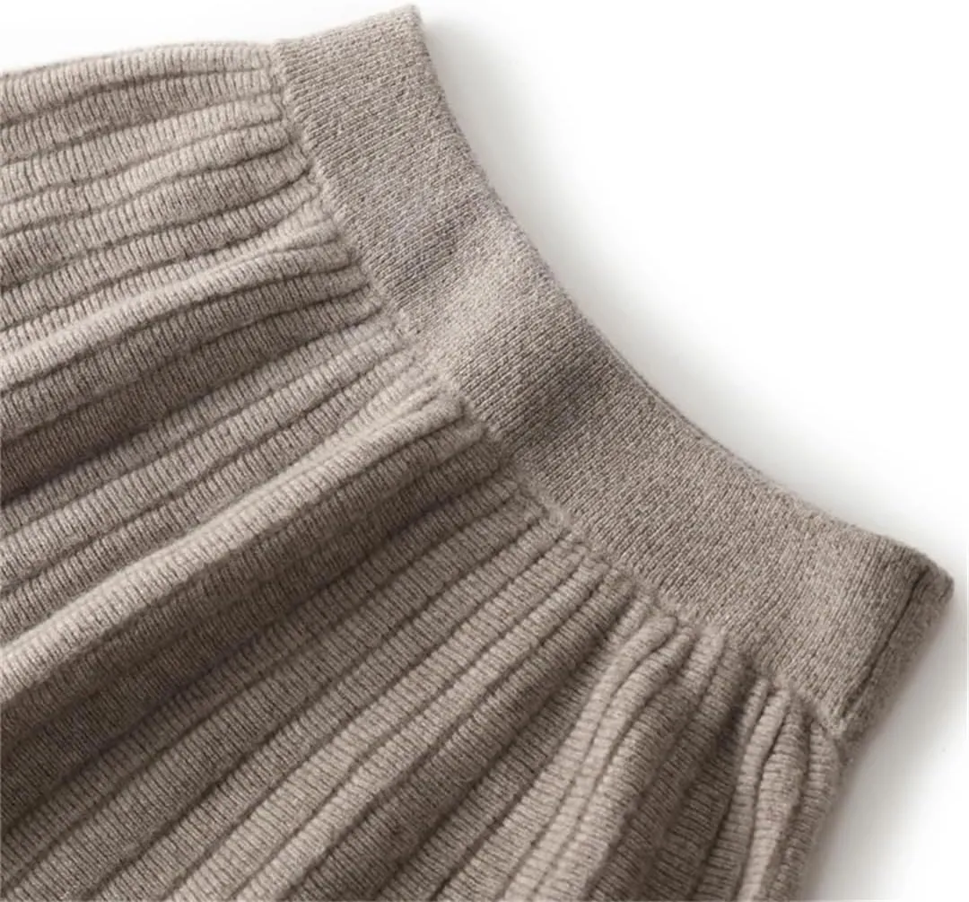 Women's Wool Knitted Pleated Skirt Thickened Elastic Waist Solid Color A Line Midi Skirts
