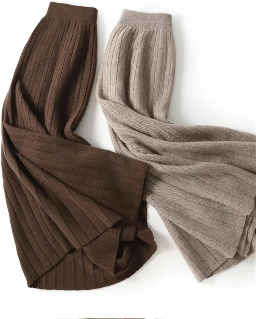 Women's Wool Knitted Pleated Skirt Thickened Elastic Waist Solid Color A Line Midi Skirts