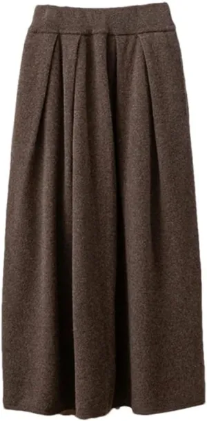 Women's Wool Knitted Skirt Casual Pleated Solid Color Stretch High Waist Office Midi Skirts