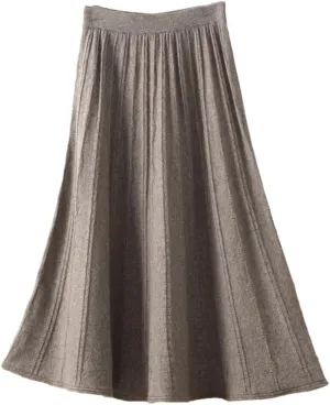 Women's Wool Pleated Skirt Stretch High Waist Casual Solid Color Loose Office Midi Skirts