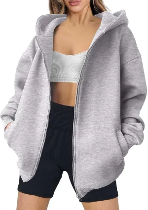 Womens Zip Up Y2K Hoodie Dressy Casual Long Sleeve Shacket Classic Loose Fit Shirt Fall Winter Jackets with Pockets
