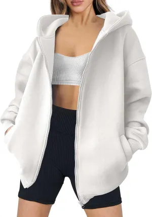 Womens Zip Up Y2K Hoodie Dressy Casual Long Sleeve Shacket Classic Loose Fit Shirt Fall Winter Jackets with Pockets