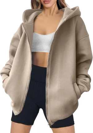Womens Zip Up Y2K Hoodie Dressy Casual Long Sleeve Shacket Classic Loose Fit Shirt Fall Winter Jackets with Pockets