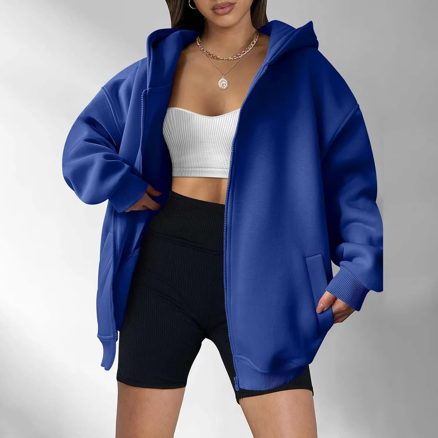 Womens Zip Up Y2K Hoodie Dressy Casual Long Sleeve Shacket Classic Loose Fit Shirt Fall Winter Jackets with Pockets