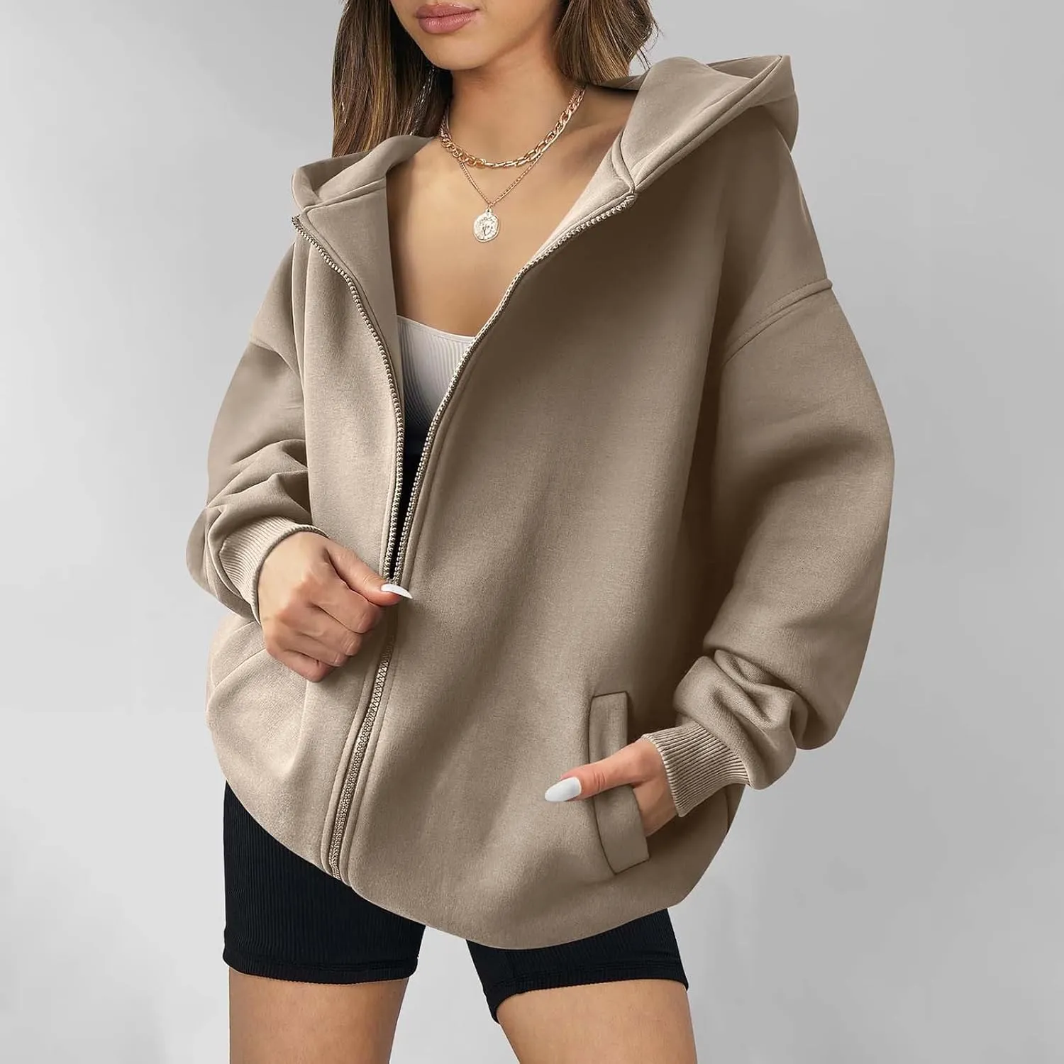 Womens Zip Up Y2K Hoodie Dressy Casual Long Sleeve Shacket Classic Loose Fit Shirt Fall Winter Jackets with Pockets