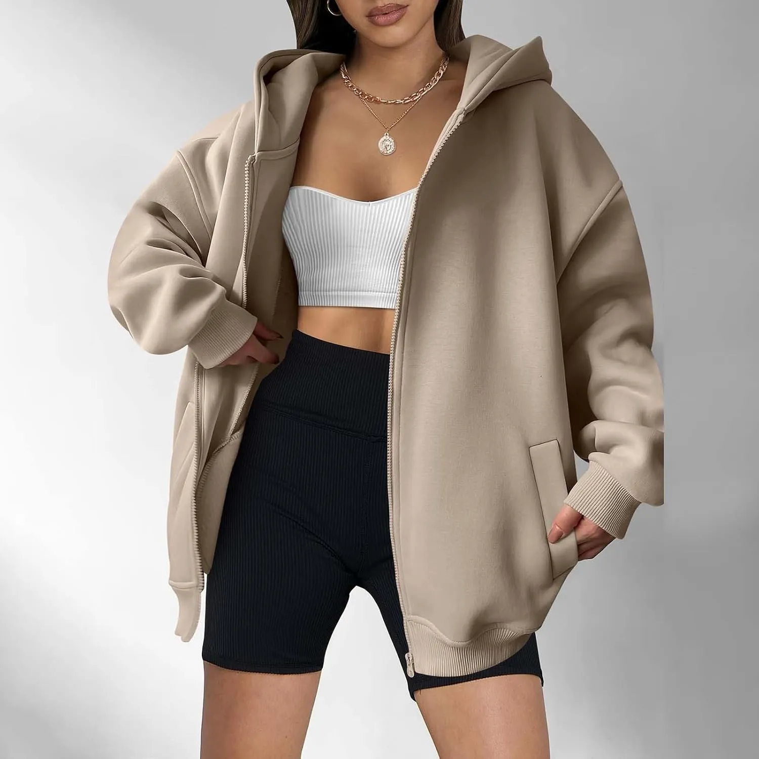Womens Zip Up Y2K Hoodie Dressy Casual Long Sleeve Shacket Classic Loose Fit Shirt Fall Winter Jackets with Pockets