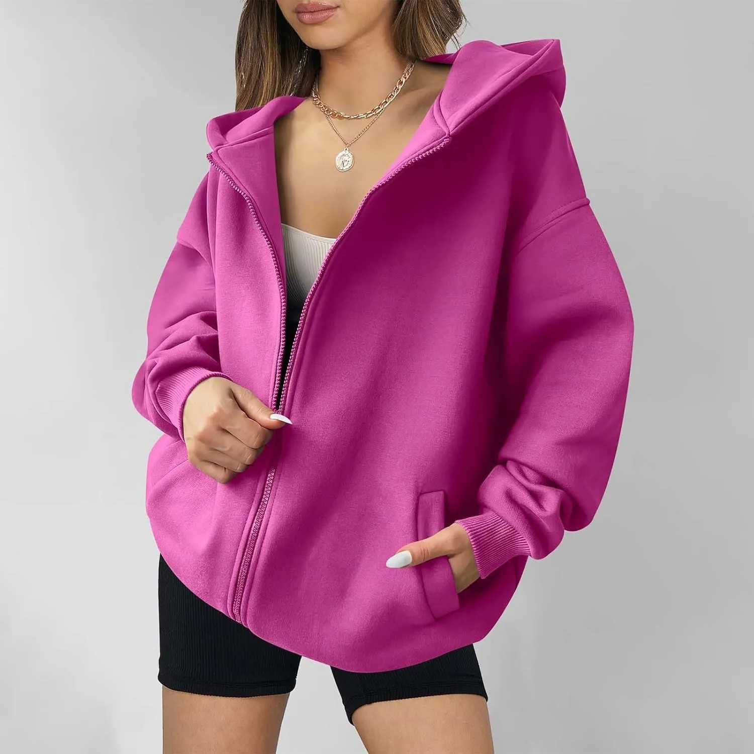 Womens Zip Up Y2K Hoodie Dressy Casual Long Sleeve Shacket Classic Loose Fit Shirt Fall Winter Jackets with Pockets