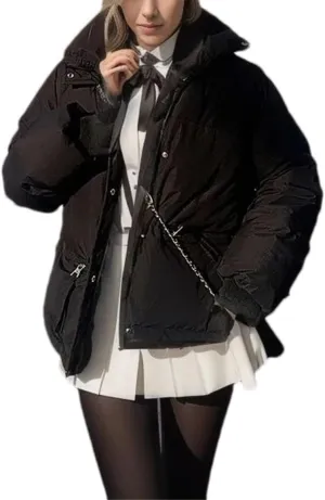 Women's Zipper Button Solid Short Cotton-Padded Jacket Loose Classic Stand Collar Warm Parka Coat
