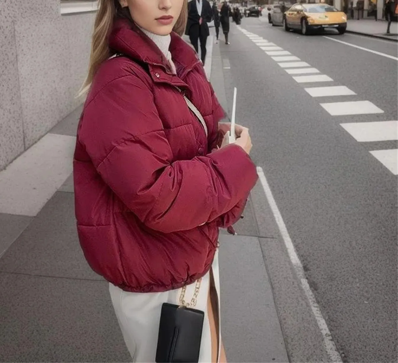 Women's Zipper Button Solid Short Cotton-Padded Jacket Loose Classic Stand Collar Warm Parka Coat