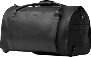 Wool & Oak - NOVA Large Duffle Bag with Wheels - Carry On Garment Duffle Bags for Overnight, Hospital - Travel Bags with Shoe Compartment & Tech Pocket - Gifts for Dad (Leather, Jet Black)