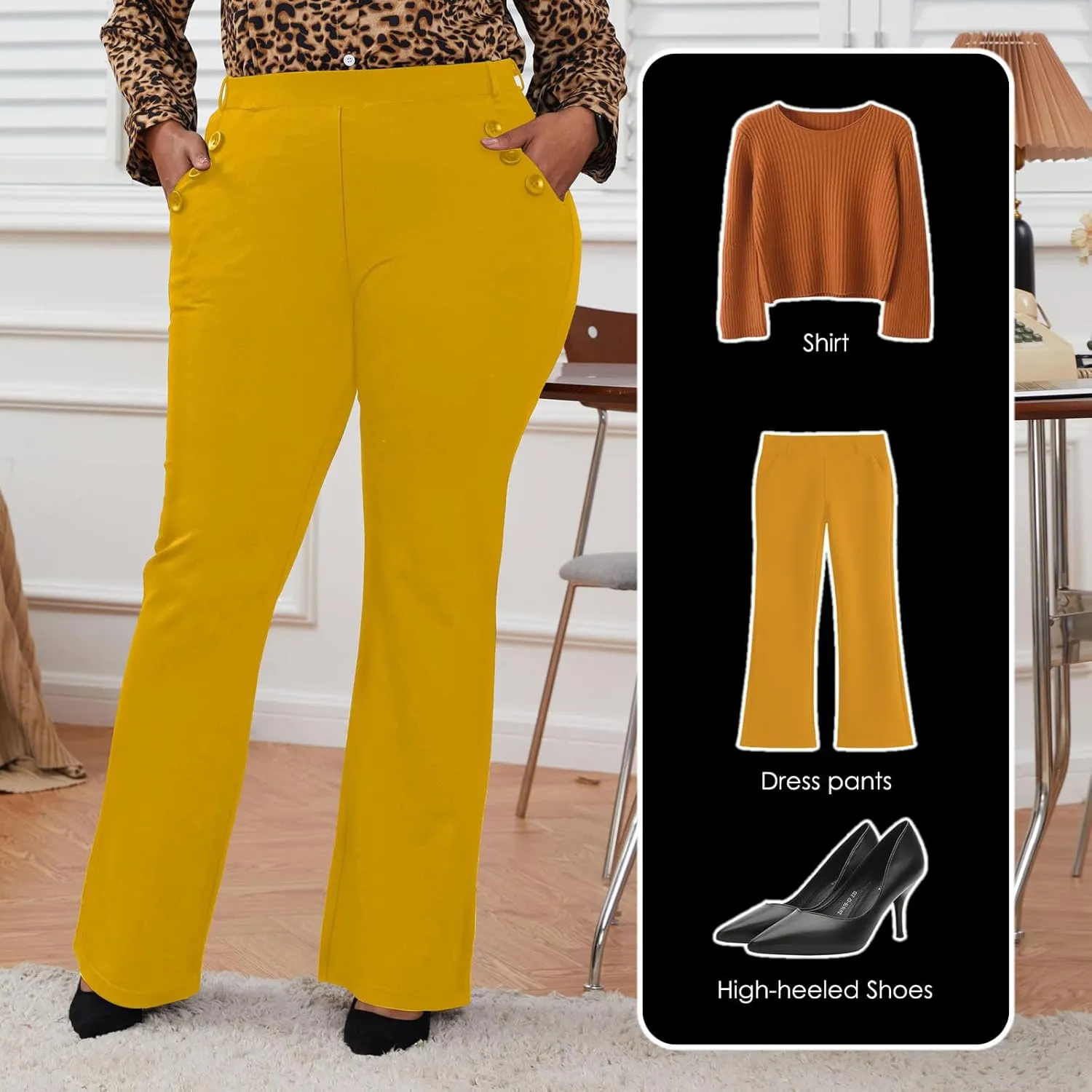 Wrinkle-Free Stretch Dress Pants Plus Size for Women Pull-on Pant Ease into Comfort Office Pant