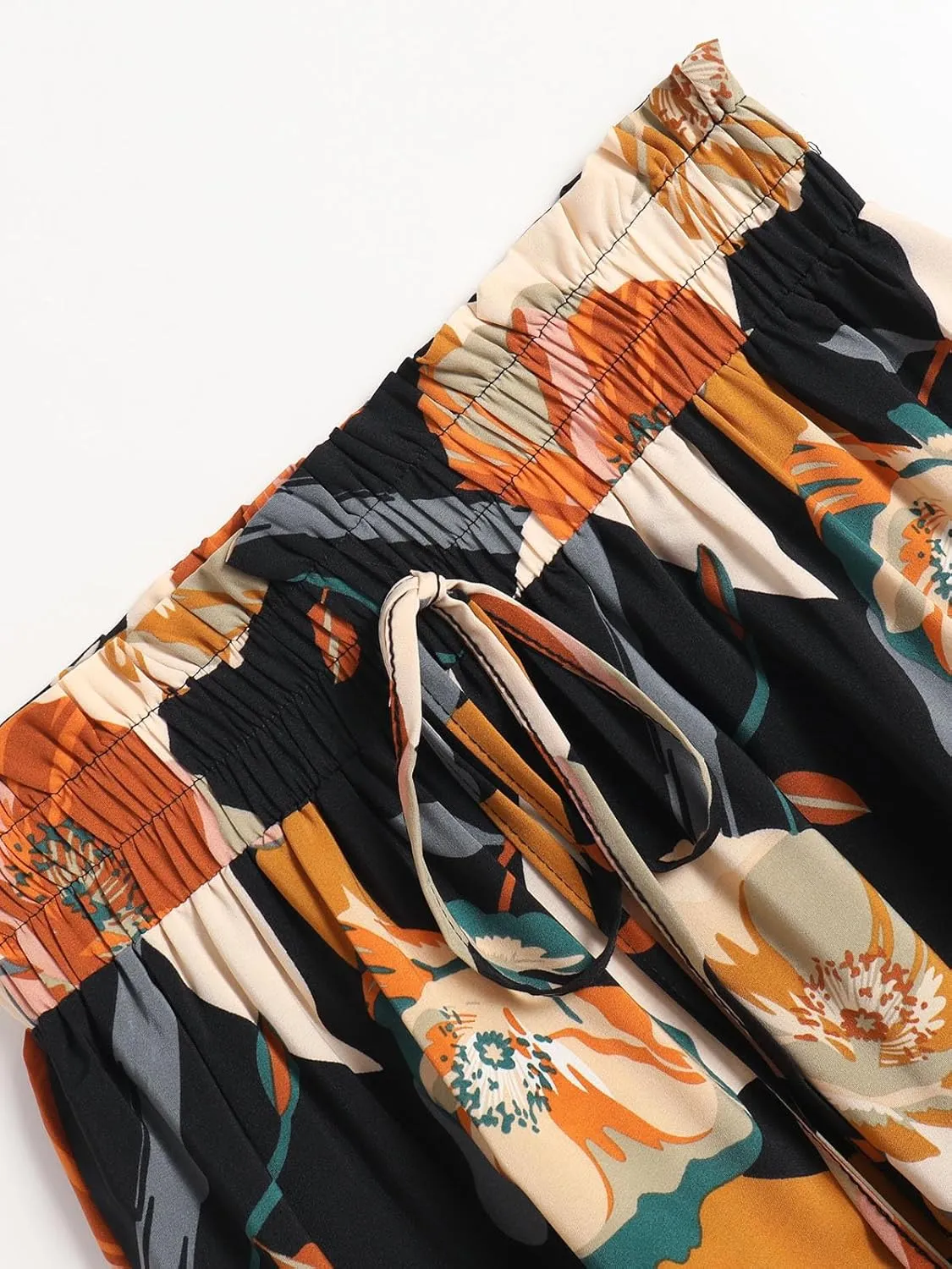 Wuitrie Women Long Skirt Botanical Floral Prints Elastic High Waist Casual Maxi Skirt Vacation Outfits
