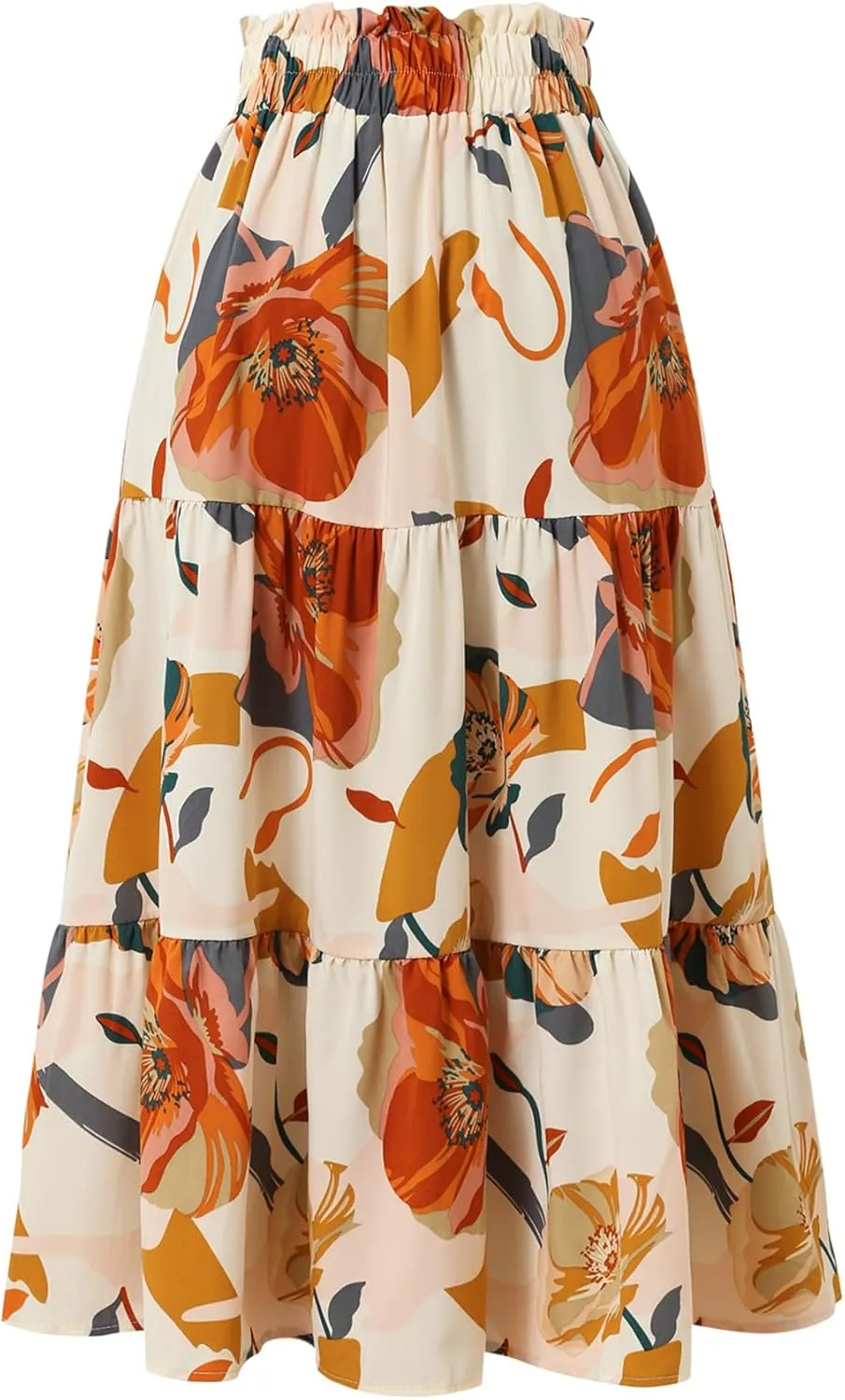 Wuitrie Women Long Skirt Botanical Floral Prints Elastic High Waist Casual Maxi Skirt Vacation Outfits
