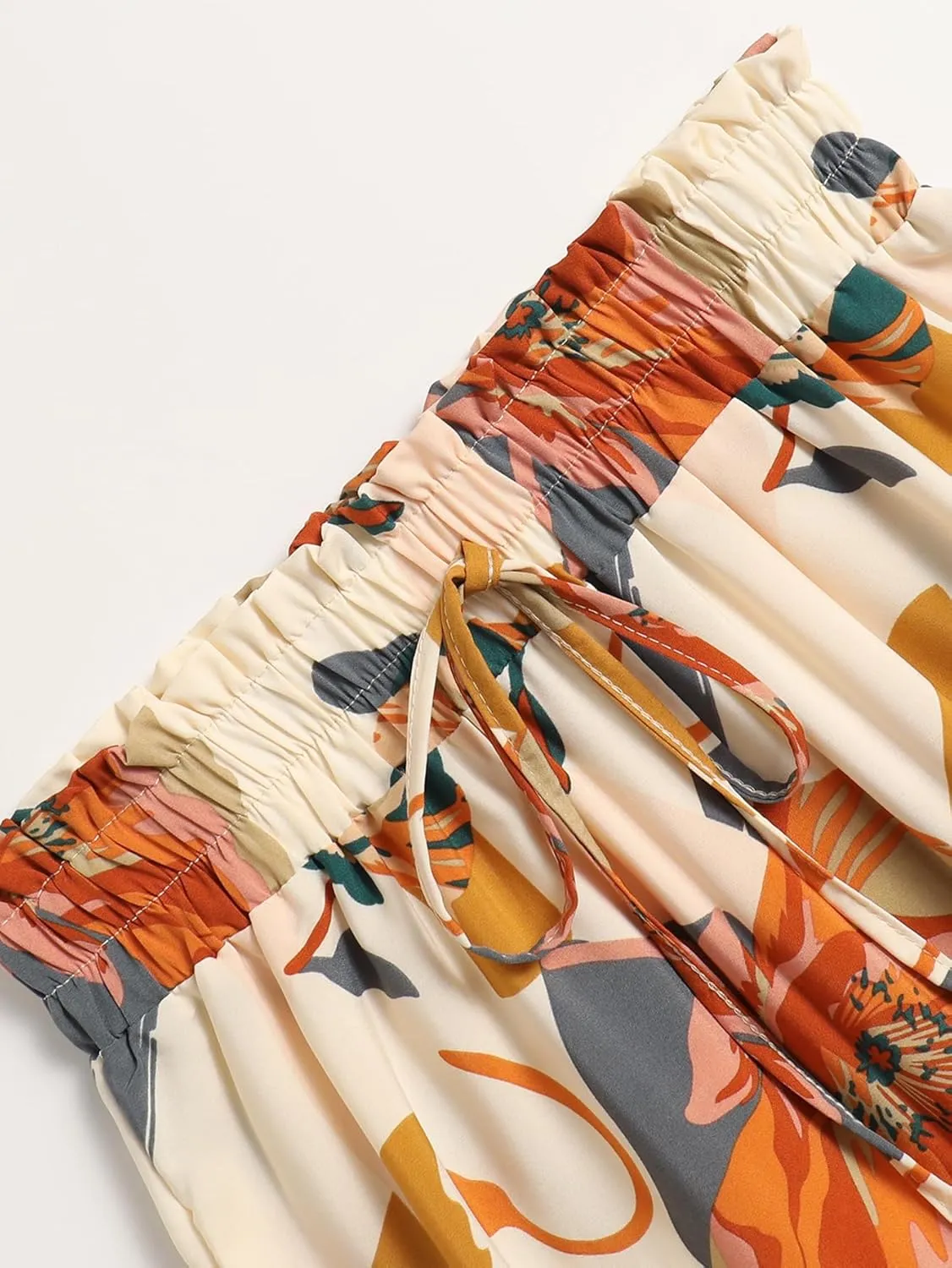 Wuitrie Women Long Skirt Botanical Floral Prints Elastic High Waist Casual Maxi Skirt Vacation Outfits