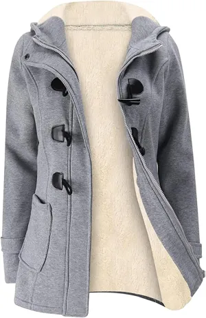 Wyeysyt Winter Jackets for Women Fleece Sherpa Lined Jacket Womens Duffle Toggle Coat Warm Hooded Casual Jacket(LightGrey-M)