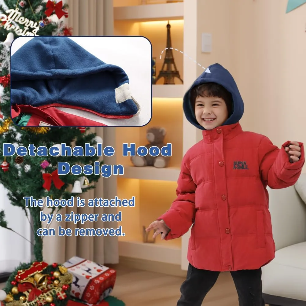 XIFAMNIY Kids Thicken Hooded Jacket Warm Winter Coat Windproof Outwear for Boys Padded Jacket Cool Casual 5-10T